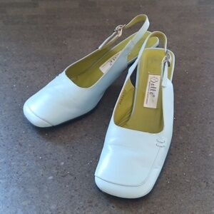 Pastel Baby Blue Square Head Elegant Women's Slingback Leather Chunky 2.5" Heels